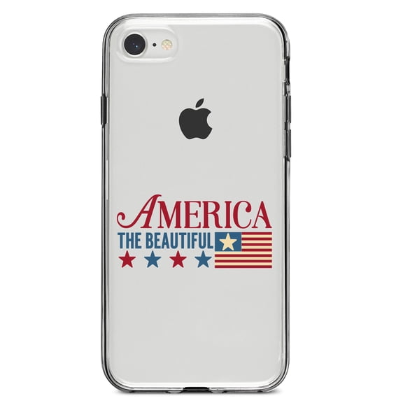 DistinctInk Clear Shockproof Hybrid Case for iPhone 7 8 SE (2020 Model) 4.7" Screen TPU Bumper Acrylic Back Tempered Glass Screen Protector - America the Beautiful Flag