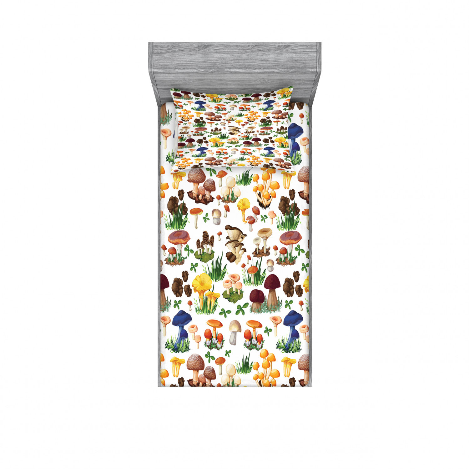 Mushroom Bedding Set with Sheet & Covers, Pattern Types of Mushrooms