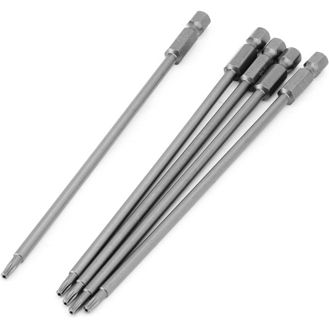 HUGFEGWE Torx Screwdriver Bits, 1/4 Inch Hex Shank Screwdriver Bits, T10 Magnetic Security Tamper Proof Bit, S2 Steel Torx Head Screw Driver Bit, 150mm Length, for Repair Work, 5pcs CJB91-22982
