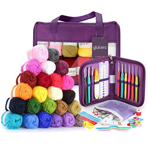 Glokers Crochet and Yarn Set - 24 Balls of Premium Acrylic Yarn (25g 525 Yards Total - Crocheting Accessories Kit Also Includes Ergonomic Hooks, Knitting Needles, Stitch Markers & More - Walmart.com