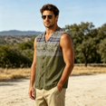 thumbnail image 4 of GrmtClth Men Lightweight Travel Sleeveless Vest, Retro Western Geometric Tribal Print V Neck Button Down Waistcoat Green 2XL, 4 of 5