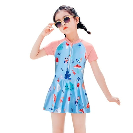

kpoplk Baby Girl Bathing Suits Teen Kids Girls Swimsuits OnePiece Kids Prints Swimsuits Shorts Sleeves Girl Baby Swimsuit Girl(Blue)