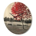 thumbnail image 3 of Designart 'Red Tree over Monochrome Park Bench' Modern Wood Wall Clock, 3 of 5