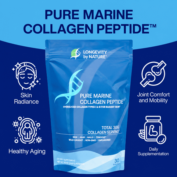 Longevity By Nature Marine Collagen Peptides Powder, Hydrolyzed Collagen Supplement