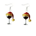 thumbnail image 2 of KAKA ‌2025 Christmas Wine Glass Earrings with Santa Hats - Fun Acrylic Dangle Earrings for Women, Holiday Party Jewelry, Xmas Tree & New Year Festive Accessories (1 Pair), 2 of 5