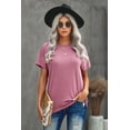 thumbnail image 1 of T-shirt Rose à Col Rond Manches Courtes Couleur Unie pour Femmes, 1 of 7