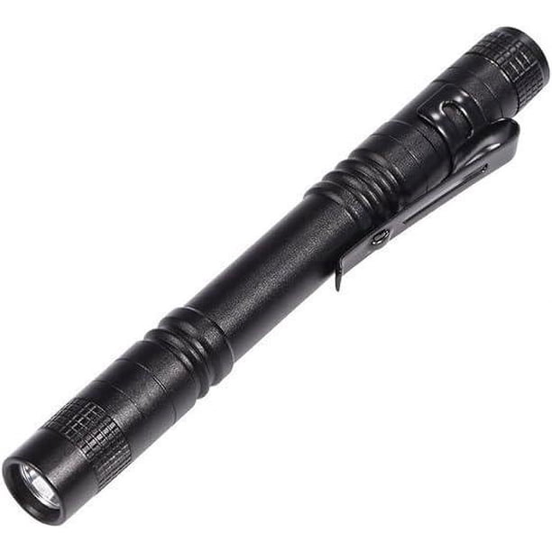Linterna LED con clip (longitud de 9 cm) Linterna médica Mini portátil de aleación de aluminio negra con botón a presión y batería Estuche para bolígrafo Linterna de alta luminosidad