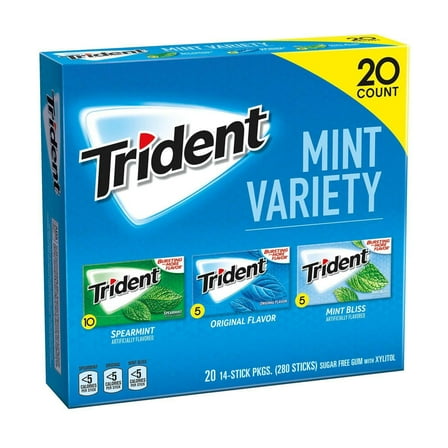 TRIDENT ASSORTED MINT SUGAR FREE GUM 20PK