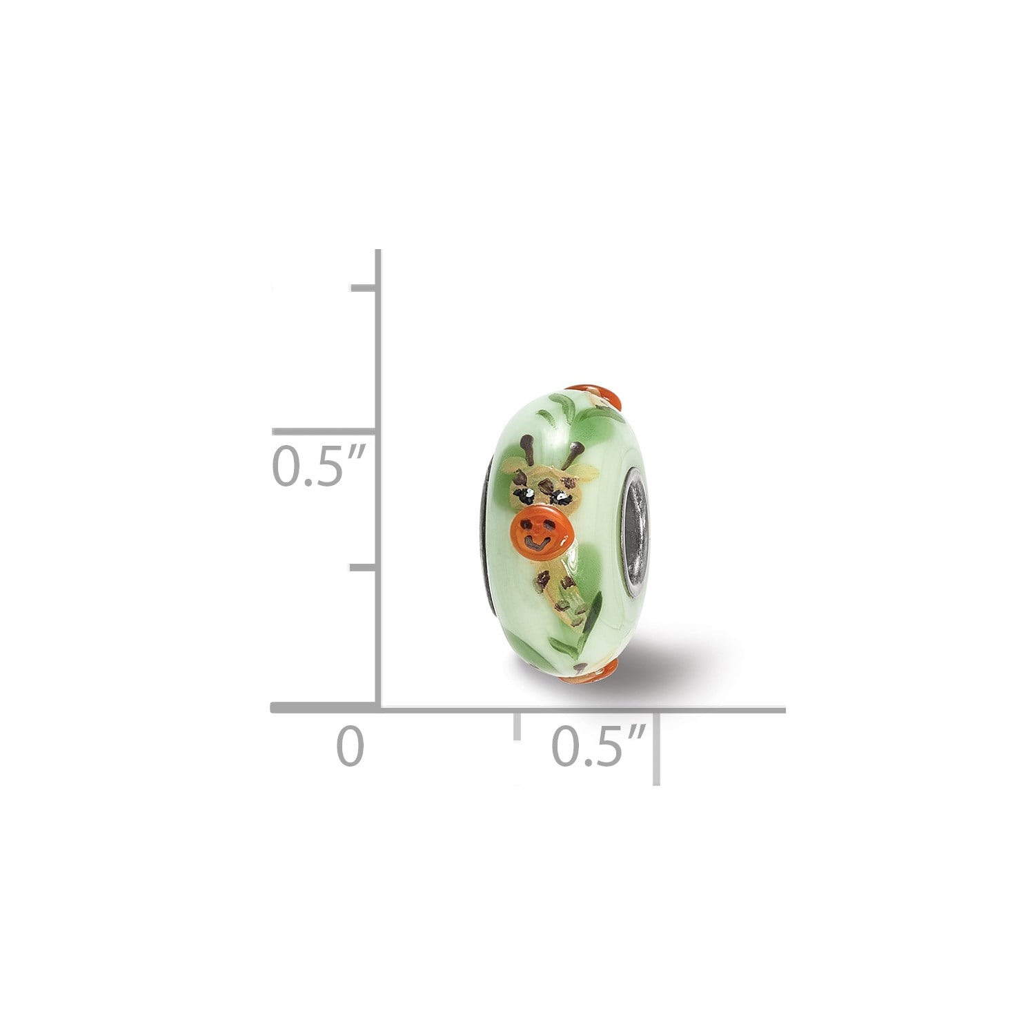 Reflection Beads Sterling Silver Hand Painted Animal Giraffe Green Glass Charm