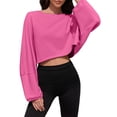 thumbnail image 7 of Women Long Sleeve Crew Neck Loose Fit Casual Cropped Sweatshirts Tops, 7 of 7
