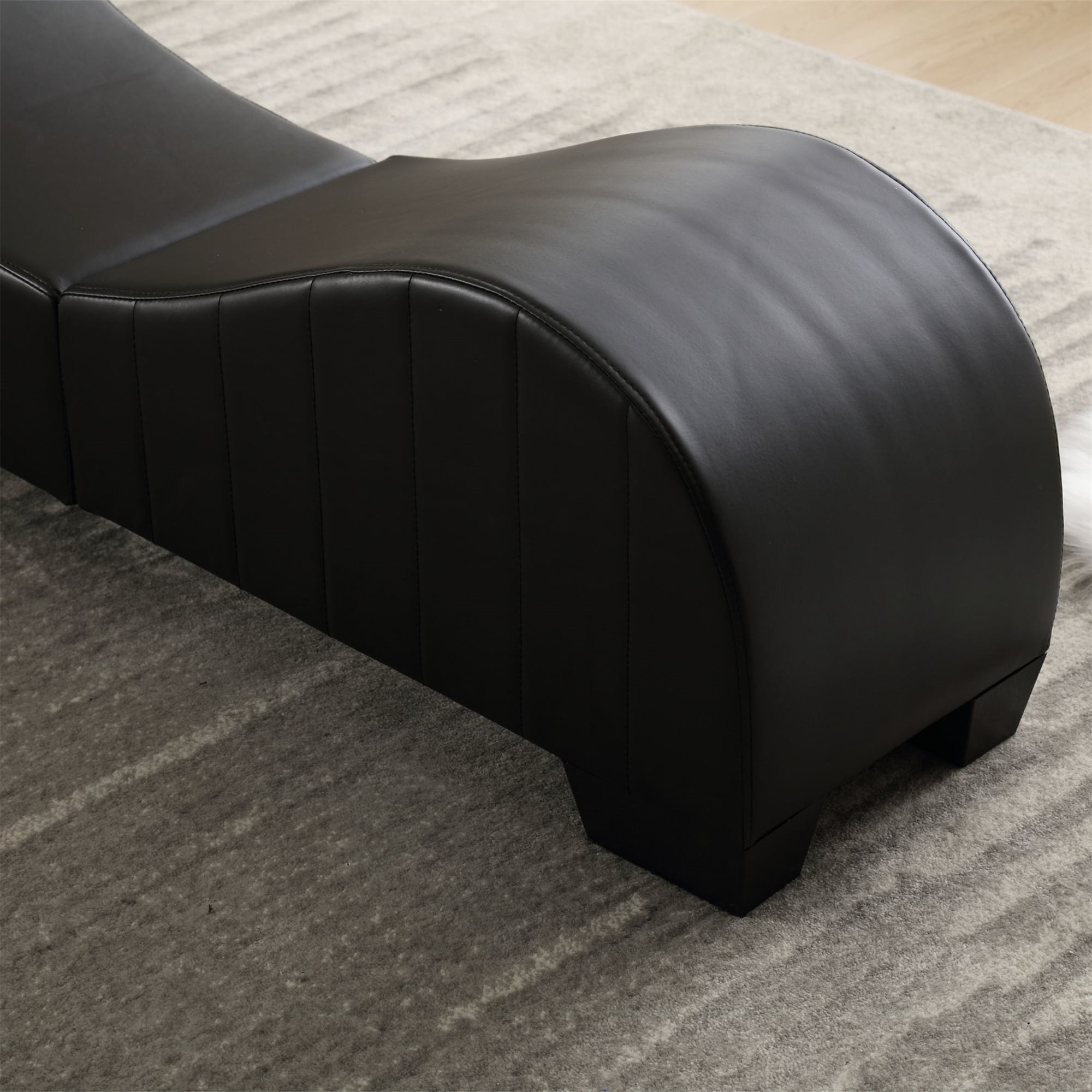 Aukfa Sleek Chaise Lounge for Yoga Curved Sofa for Stretching, Relaxation, Exercise & More, Leather, Black