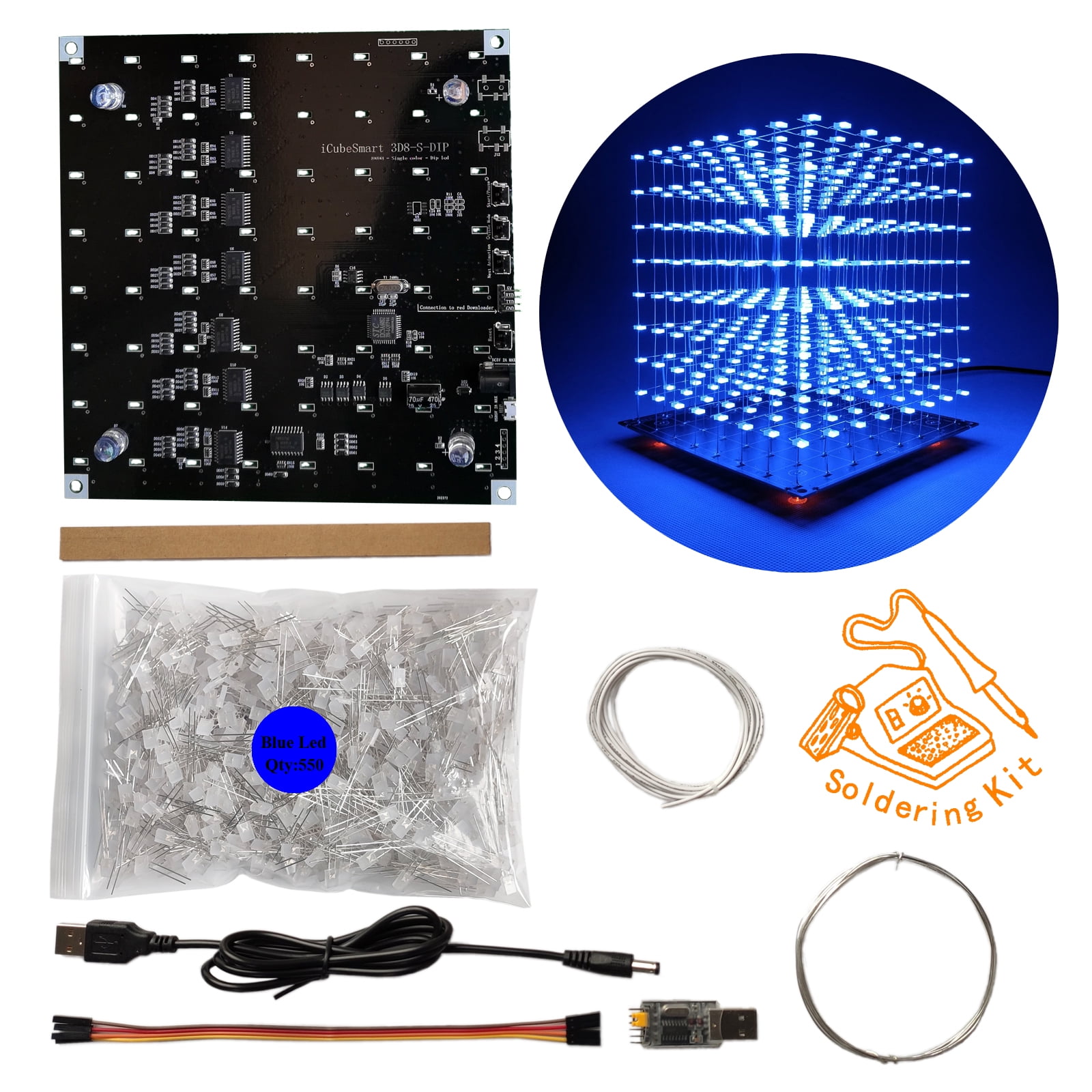 iCubeSmart 3D8S Led cube kit DIY electronics kit 8x8x8 Learning to