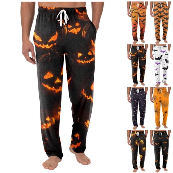 Satingcolo Mens Halloween Print Pajama Pants Soft Lounge Sleep Pants lightweight Pajama Bottoms for Men with Drawstring Pockets