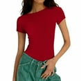 thumbnail image 5 of Simua Womens Boat Neck Tops Short Sleeve T-Shirts Slim Fitted Solid Color Summer Y2k Basic Clothes, 5 of 7