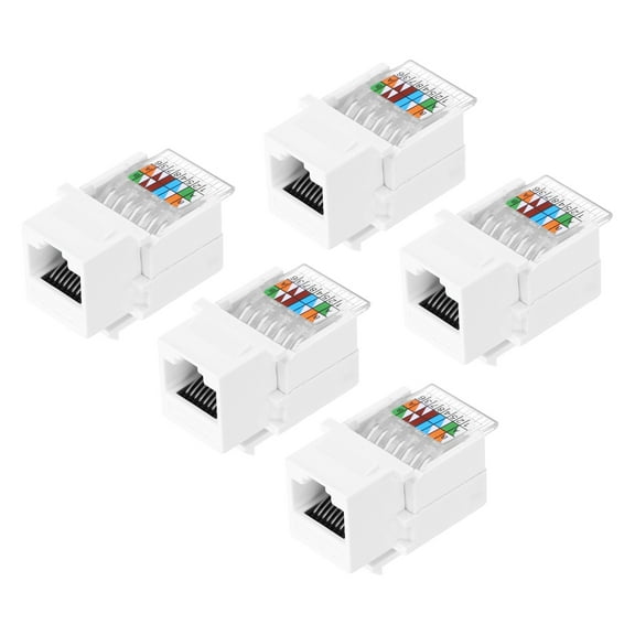 5 Pack Cat 6 Tool-Free RJ45 Ethernet Jack, Cat6 Coupler No Punch-Down Tool Required Module Connector Adapter, White