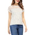 thumbnail image 3 of INSPIRE CHIC Haut en Dentelle Florale Transparent à Manches Courtes Décontracté pour Femme P Blanc, 3 of 7