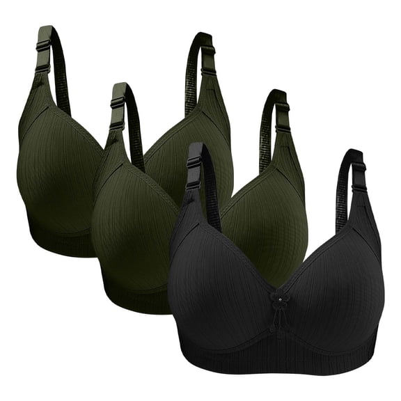 Gswybco 3PC Daily Bras for Women Supportive No Underwire Seamless Bras Solid Color Deep V Bras Push Up Strappy Adjustable Bras