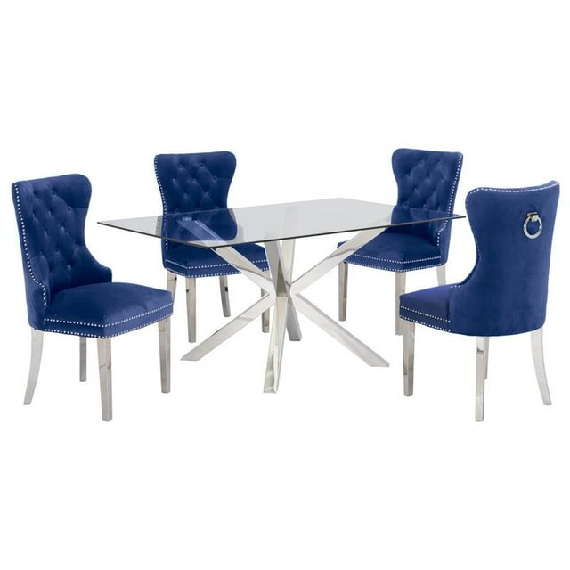 Ensemble Rectangulaire de 63 x 39 x 5 Pièces en Acier Inoxydable Argenté et Chaises