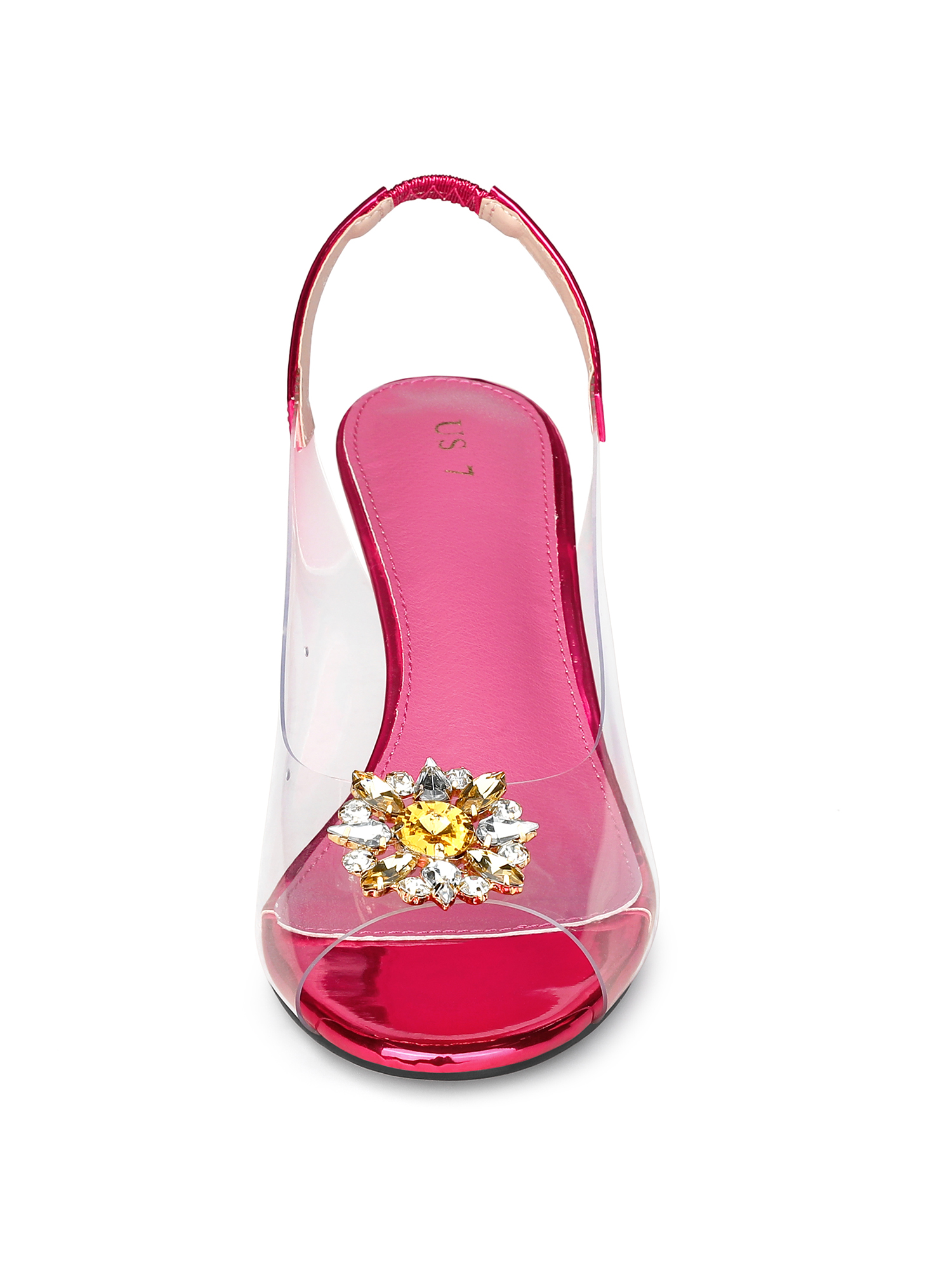 DARING DIVA Women's Clear Slingback Wedges Rhinestone Peep Toe Heels Hot Pink 8
