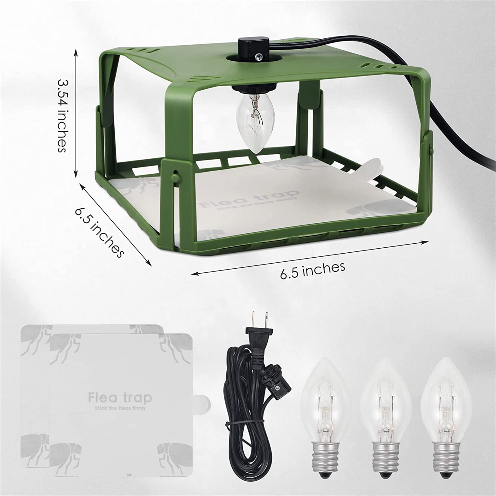 2 Pack Flea Traps for Inside Your Home with 4 Sticky Pads & 6 Bulbs & 2 Electric Wires Flea Killer Indoor Bed Bug Trap Pest Control, Safe & Harmless, Friendly to Pets & Kids-Adjustable Height, Green