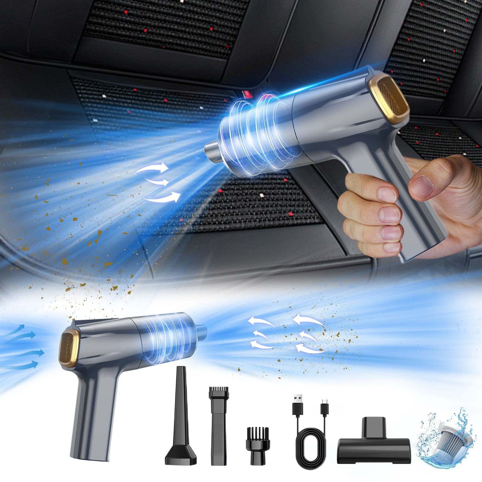 Nilvkv Car Vacuum Cleaner Suction Power Household Brushless Small Portable Car Wireless Temperature Control Energy Saving Multiple Modes