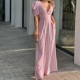 thumbnail image 2 of Women Summer Solid Color Short Sleeves Fashionable And Elegant Large Size Wide Leg Jumpsuit, 2 of 6