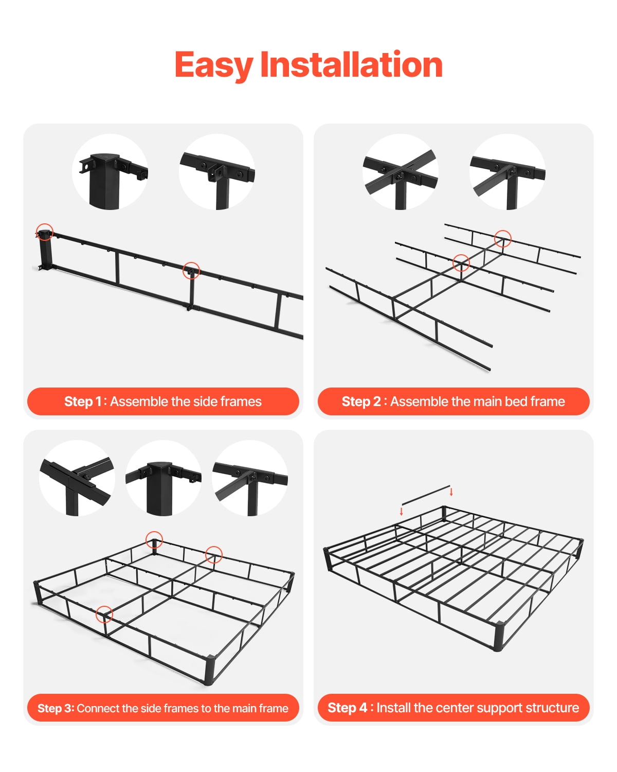 VEVOR Box Spring, King Size Bed Frame with Washable Fabric Cloth, Heavy Duty Metal Frame for King Bed, 9 in Mattress Foundation, 3500 lbs Max Weight Capacity, Easy Assembly