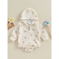 thumbnail image 2 of Infant Baby Fall Hood Jumpsuit Big Dot Print Long Sleeve Waffle Romper, 2 of 7