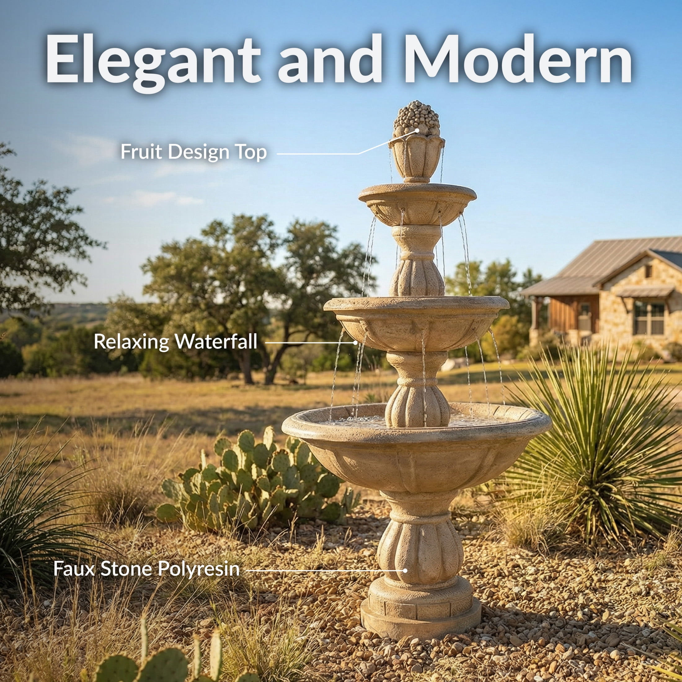 Sunnydaze Cornucopia Traditional Beige Polyresin 3-Tier Outdoor Water Fountain