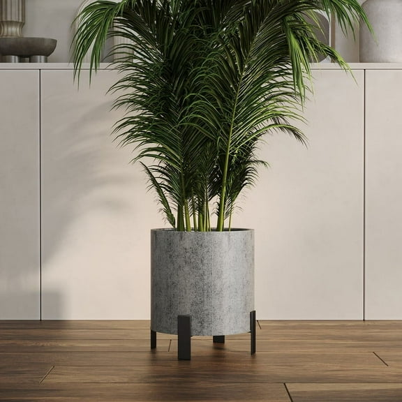 Modern Metal Planter Pot With 4-Leg Black Metal Base - Gray - 14"H x 13"W