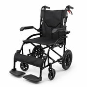 Transport Wheelchair Folding Wheelchair – Lightweight Aluminum Transport Chair with Flip-Up Armrests, Swing-Away Footrests & Locking Handbrakes – Portable Mobility Aid for Adults Seniors Travel