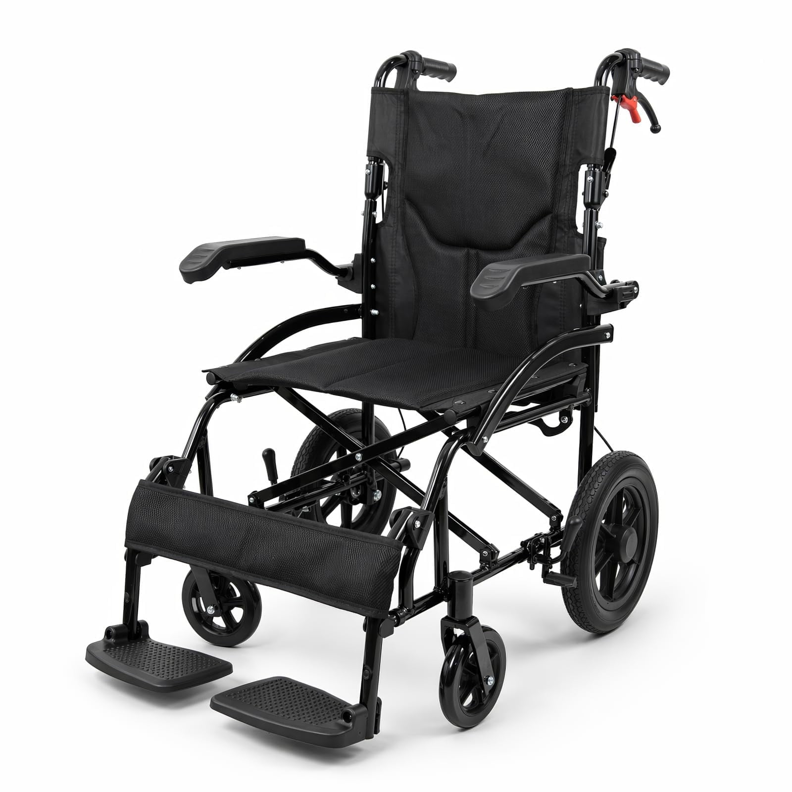 Memoryfield Foldable Wheelchair for Adults, Lightweight Transport Chair with Removable Flip Armrests, Locking Handbrakes for Travel & Daily Use, Black