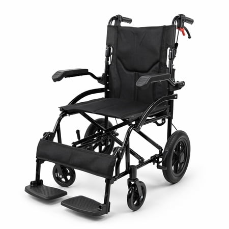 Foldable Wheelchair for Adults Lightweight Transport Chair with Removable Flip Armrests, Swing Footrests and Locking Handbrakes for Travel & Daily Use