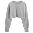 thumbnail image 4 of Workout Crop Tops for Women Long Sleeve Loose Fit Crewneck Sweatshirts Pure Color Casual Cotton Pullovers (S, Gray), 4 of 5
