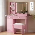 thumbnail image 1 of Vanity Desk with Mirror and Lights, Power Outlets Makeup Table with Drawers & Cabinet, Storage Stool, Dressing Table for Bedroom, 1 of 7