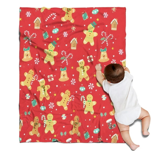 Red Christmas Gingerbread Man Pattern Blanket,Comfortable Soft Flannel Throw Blanket,All Season,Warm Lightweight Blankets for Sofa Bed Couch Living Room Chair,30"x40"