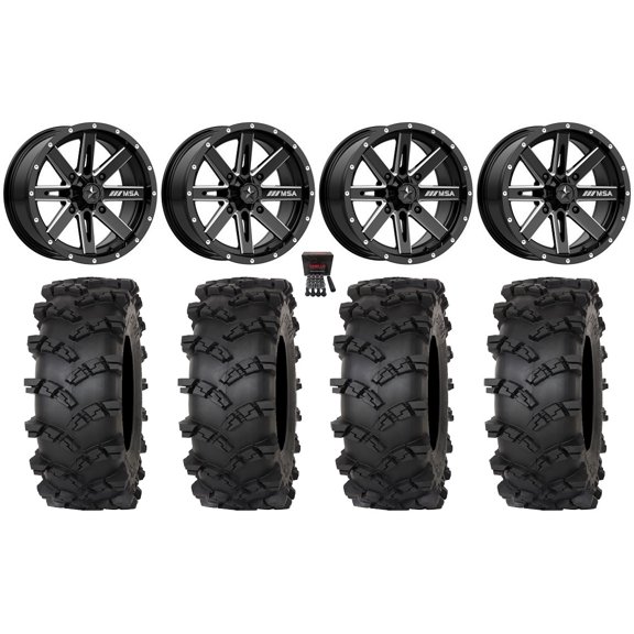 MSA Boxer 14" Wheels Milled 28" Outlaw M/T Tires Sportsman 550 850 1000