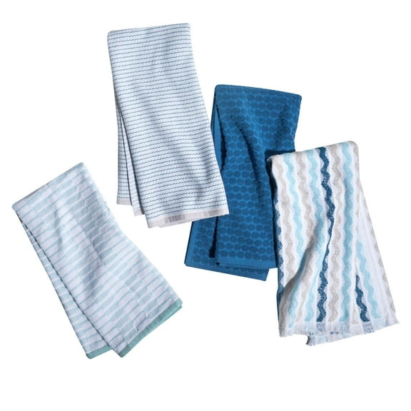 Beautiful Utility Wavy 4-Piece Kitchen Towel Set by Drew Barrymore, Multiple, 30"W x 30"L