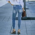 thumbnail image 4 of Women's Small Leg Denim Pants Solid Casual Slimming Mid Waist Jeans, 4 of 8