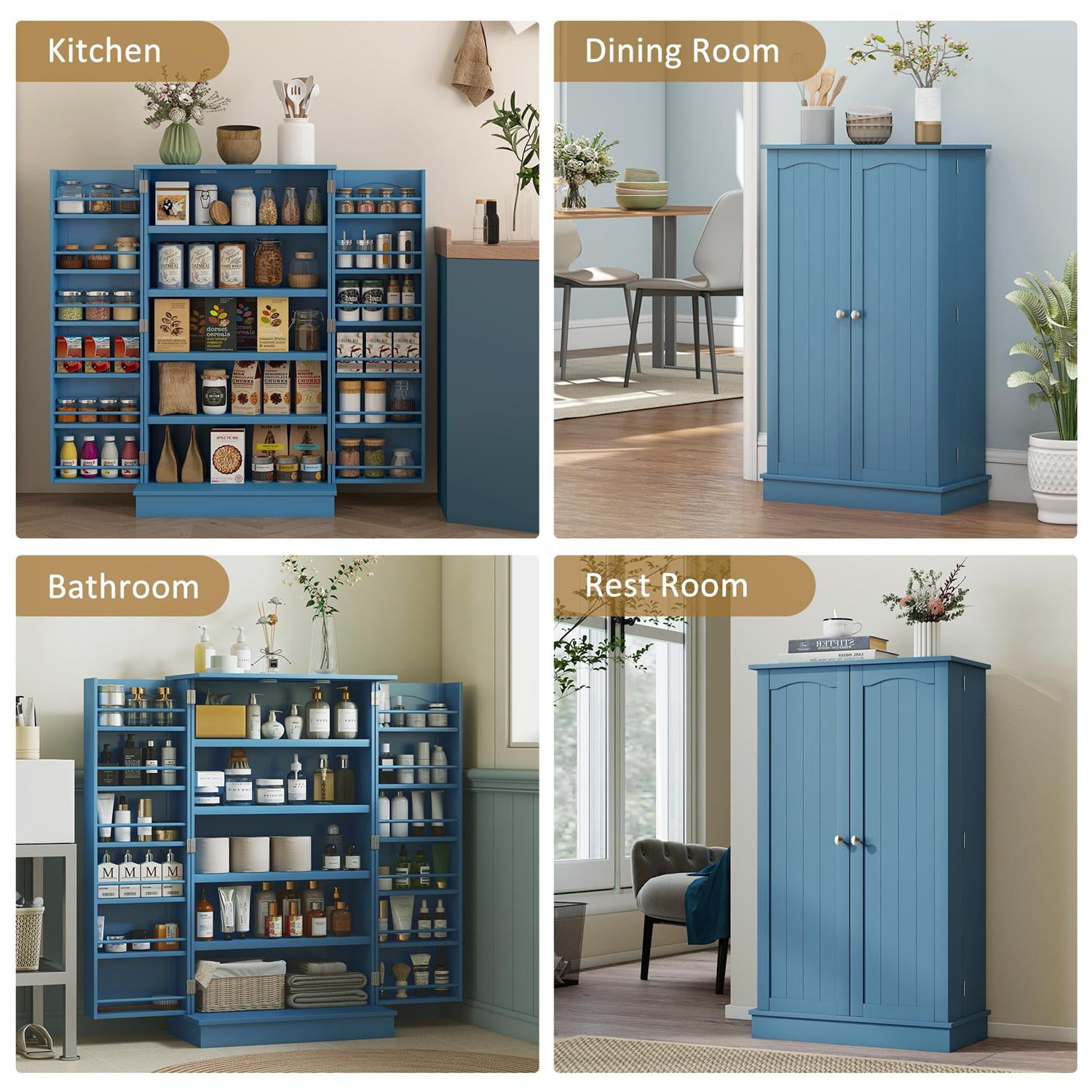 Demi Bonn 40" Kitchen Pantry Cabinet with 12 Shelves, 5 Tiers, Storage Cabinet for Home Use, Durable Construction & Spacious Storage, Blue