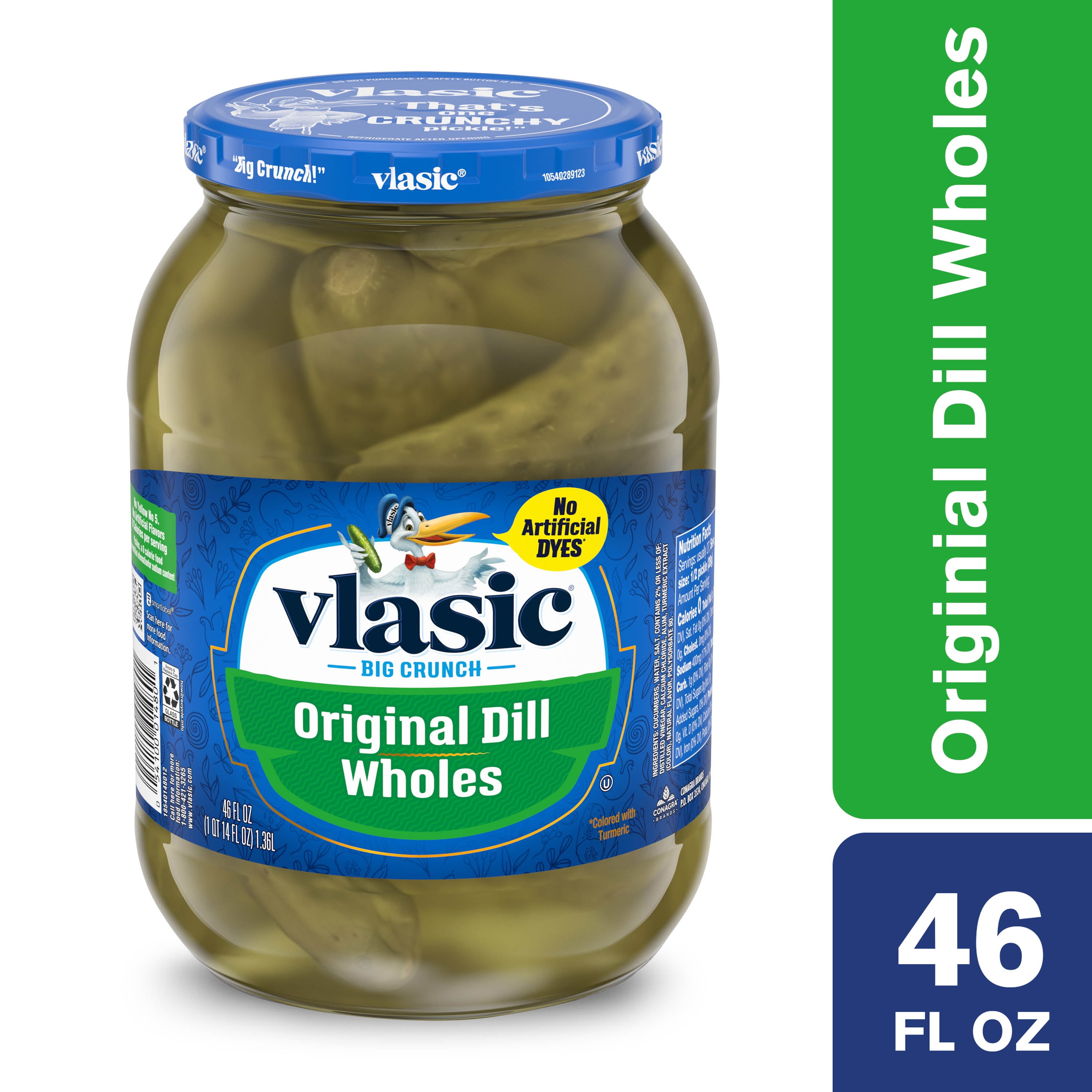 Vlasic Wholes Original Dill Pickles, Kosher Dill Pickles, 46 Oz Jar