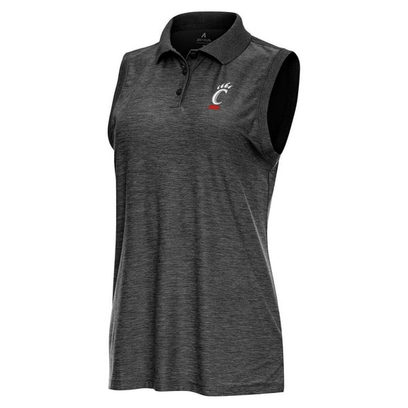 Women's Antigua Heather Black Cincinnati Bearcats Recap Sleeveless Polo