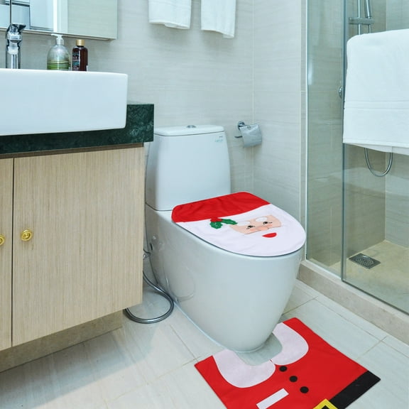 Raindrops Red Cloth Toilet Tank Lid Cover Set for Bathroom, Christmas Holiday Style Toilet Tank Covers for Family