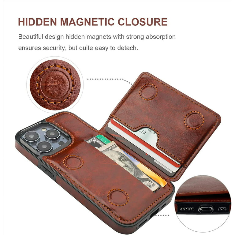 KIHUWEY Compatible with iPhone 14 Pro Max Wallet Case Credit Card Holder,  Premium Leather Kickstand Flip Hidden Magnetic Clasp Durable Shockproof