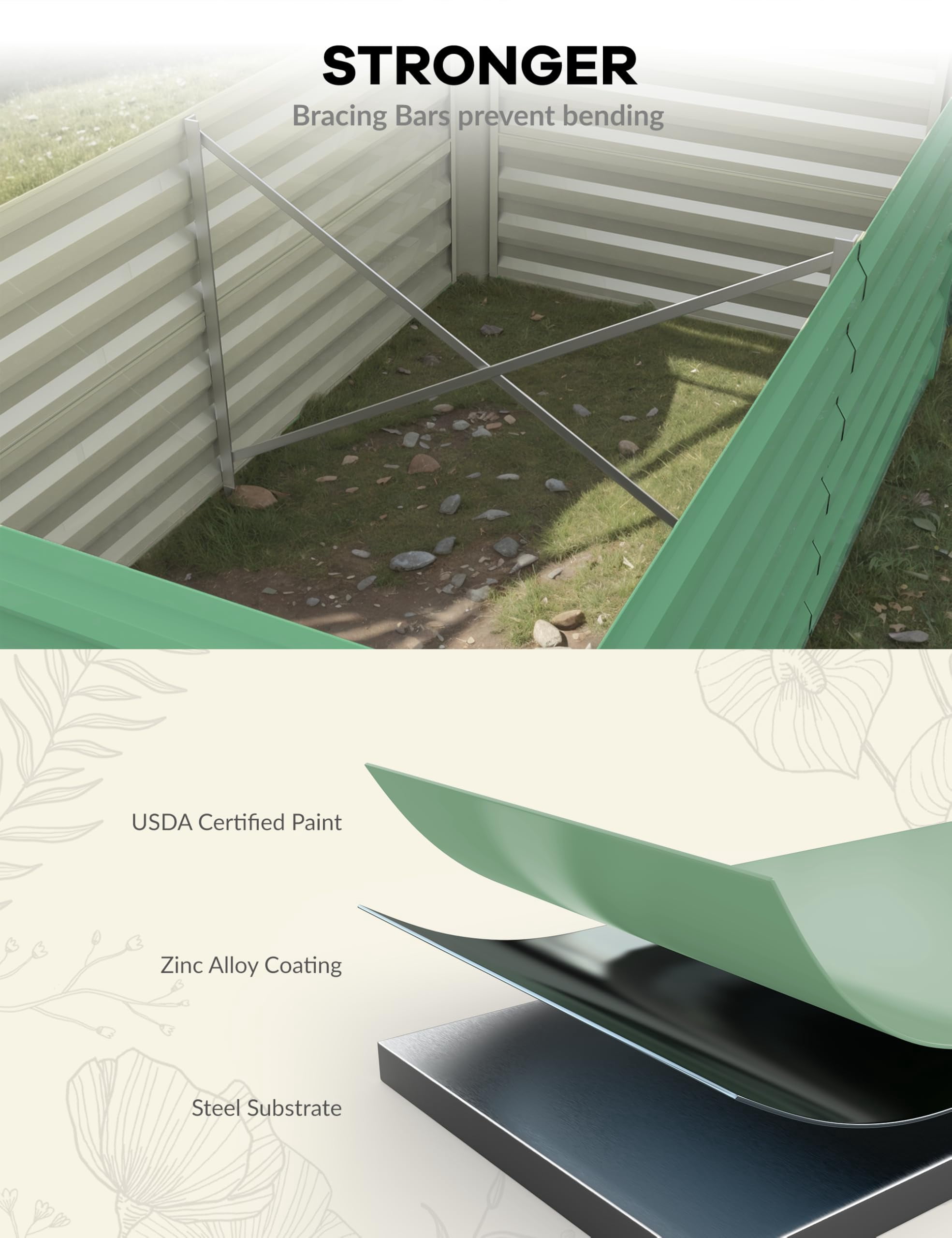 1PC 0.5mm 6x3x2ft Galvanized Raised Garden Bed Outdoor,Rust-Resistant Raised Garden Beds for Gardening, Easy Assembly Outdoor Garden Box & Planters,Green