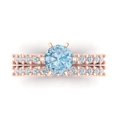 thumbnail image 2 of Clara Pucci 18K Rose Gold Round Cut 1Ct Natural Swiss Blue Topaz Engagement Ring + Matching Band - Luxury Box Included, 2 of 7