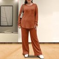 thumbnail image 3 of Two Piece Lounge Sets for Women Plus Size Winter and Spring Solid Color Long Sleeved Round Neck Large Pocket Knitted Home Set, 3 of 7