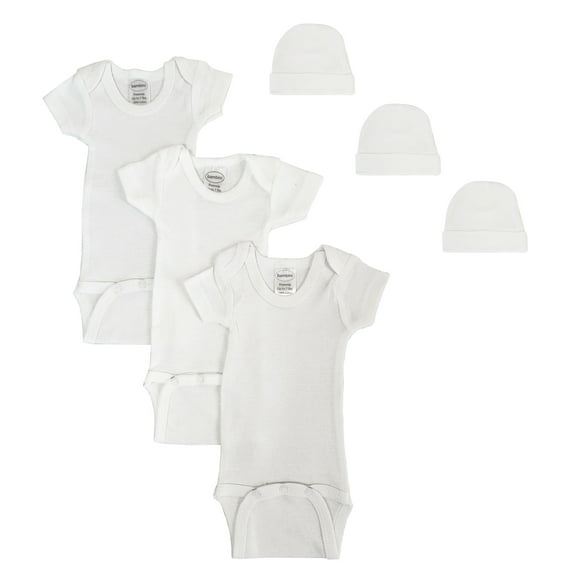 Bambini Layette Preemie Unisex Baby Onezies and Caps - 6 Pack