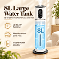 thumbnail image 2 of 8L Ultrasonic Humidifier for Bedroom, Top Fill Cool Mist Humidifier with Remote Control, Adjustable Mist Output, Sleep Mode Night Light, Large Room Humidifier for Home Office, 2 of 8
