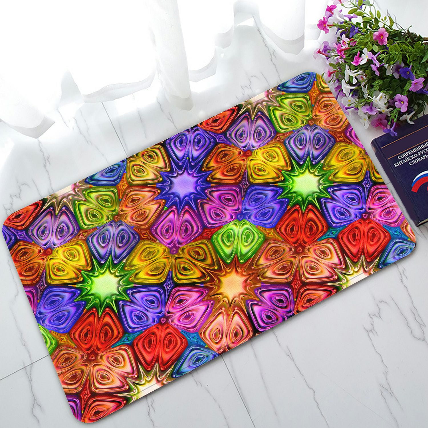 PHFZK Abstract Doormat, Bright Shiny Colorful Geometric Doormat